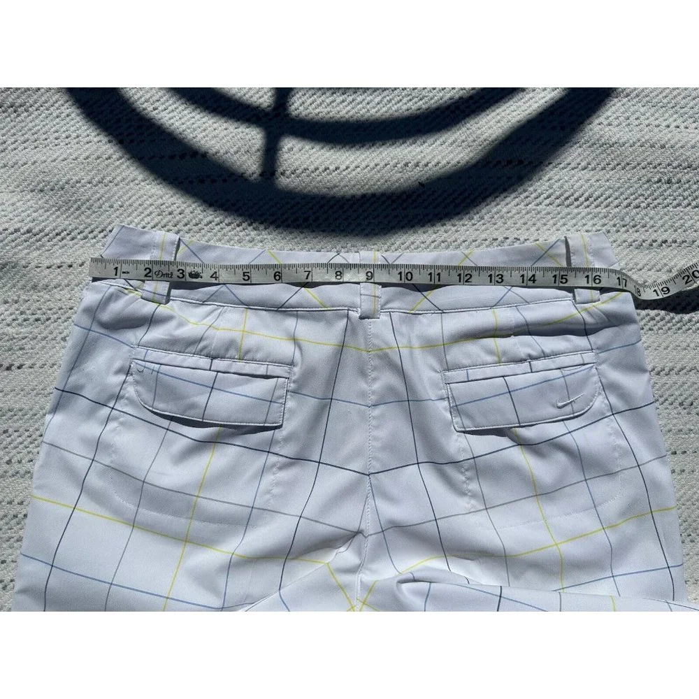 NIKE GOLF Shorts Medium White Blue Striped Chino Embroidered Swoosh Dri-Fit Mens - Picture 13 of 16